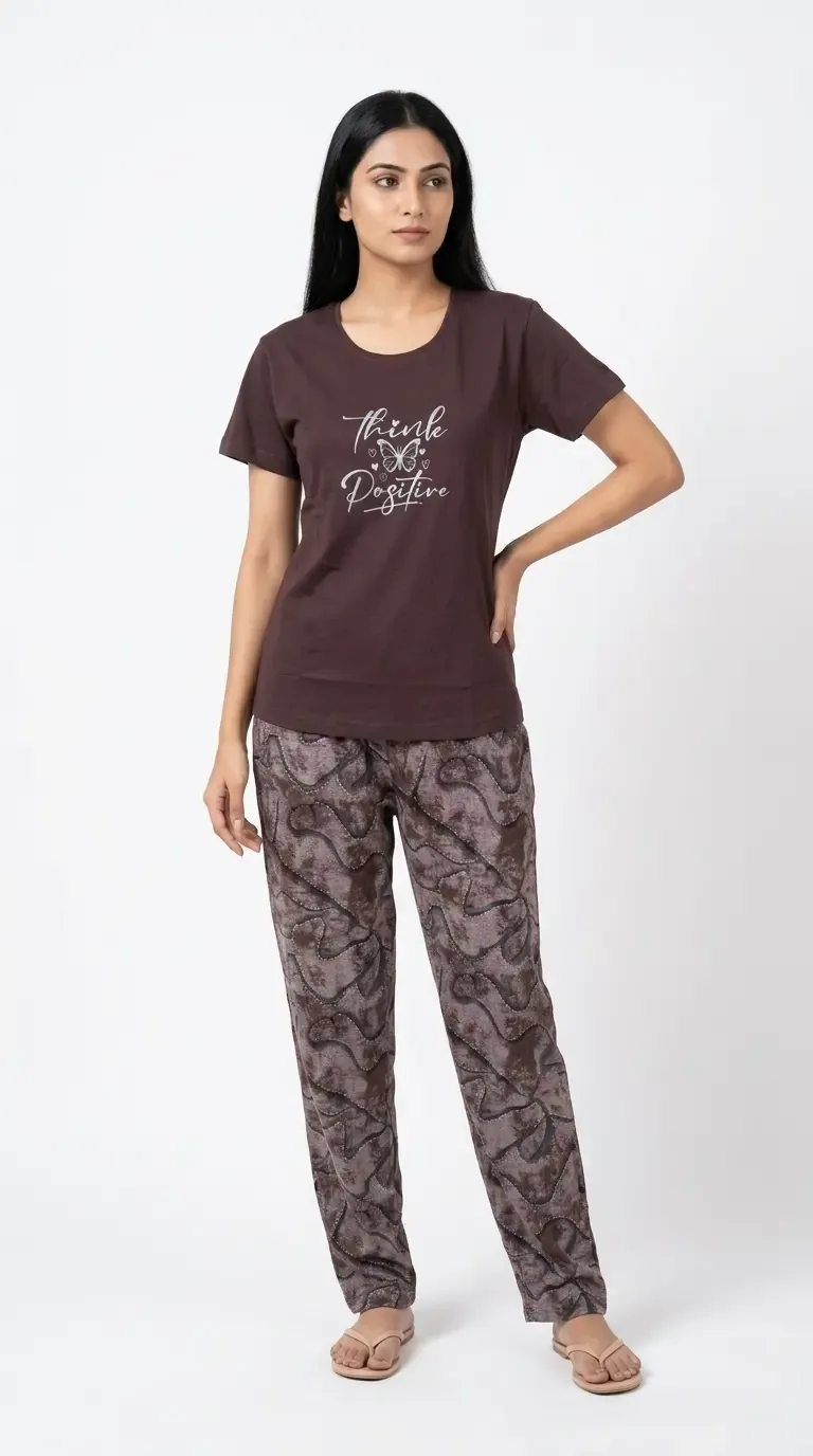 Brown Hosiery Cotton Night Suit