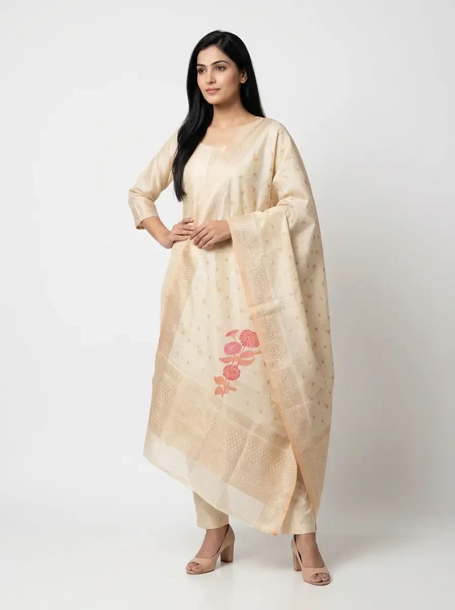 Off White KurtI 3pc Set
