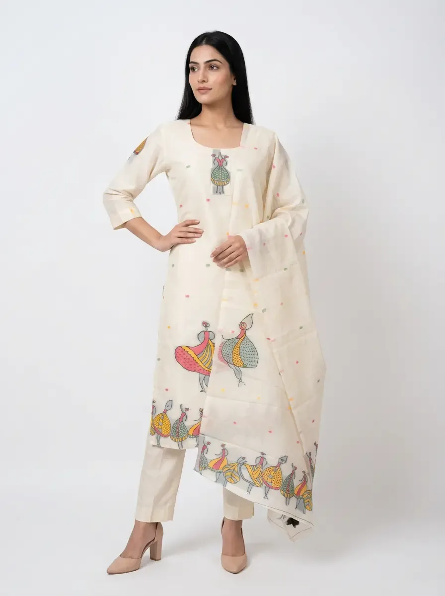 Off White Jamdani KurtI 3pc Set